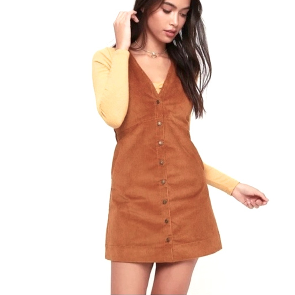 Free People Rolling Thunder Burnt Orange Corduroy Mini Dress-Size Medium